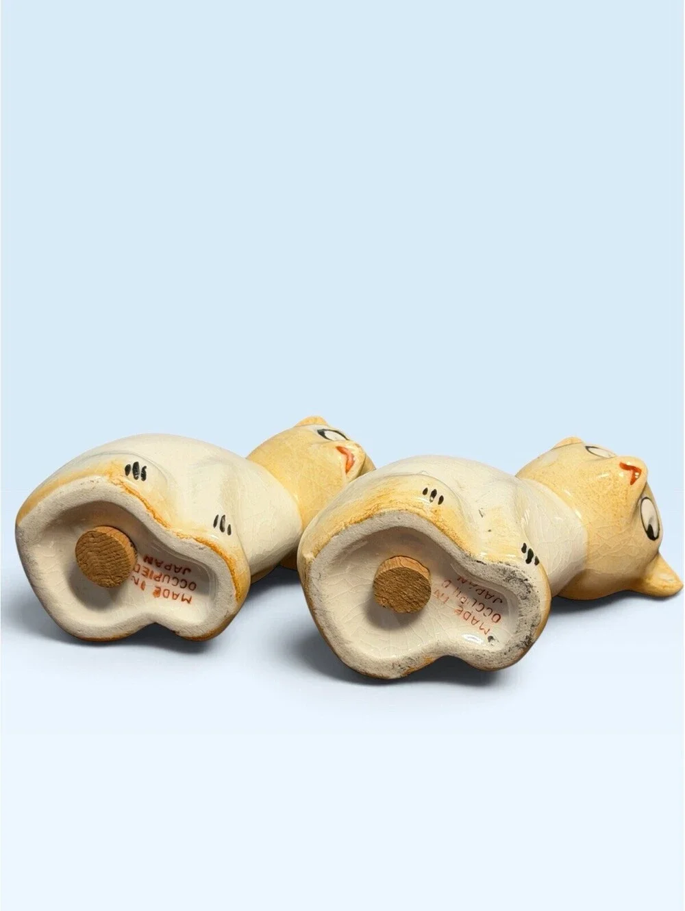 Vintage MCM Occupied Japan Wide Eye Cat Salt Pepper Shakers Pair Kittens Trinket